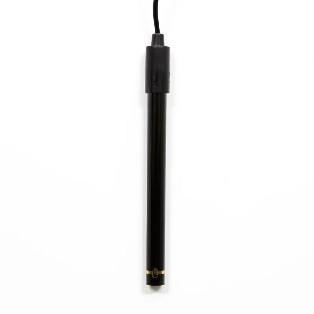 Black Growlink batch tankLINK Controller probe with a gold accent on a white background close up