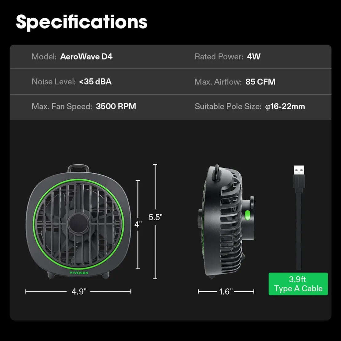 VIVOSUN AeroWave D4 4" Clip On Fan