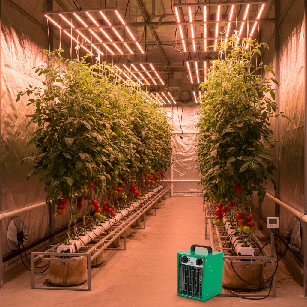 Greenhouse heater in tomato grow room