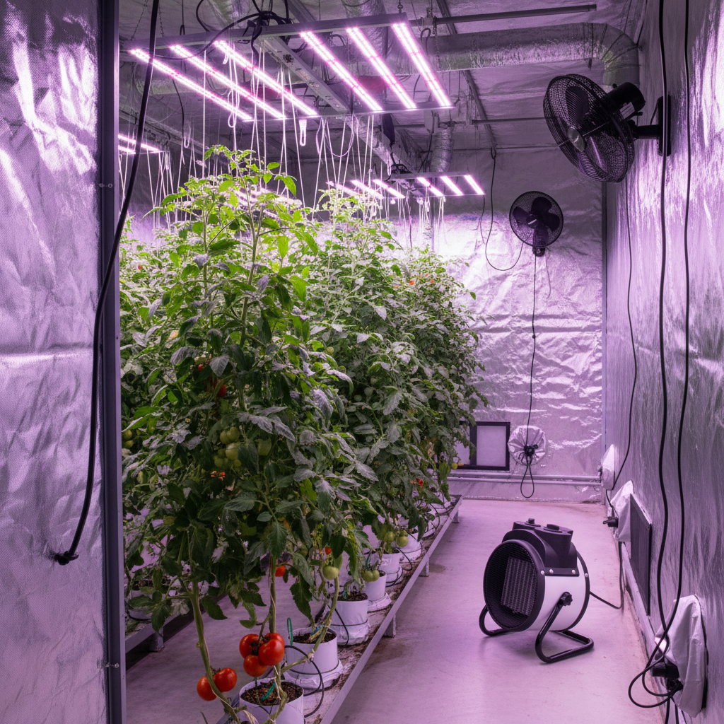 Ora 2kw Grow Fan Heater in grow room with tomatoes