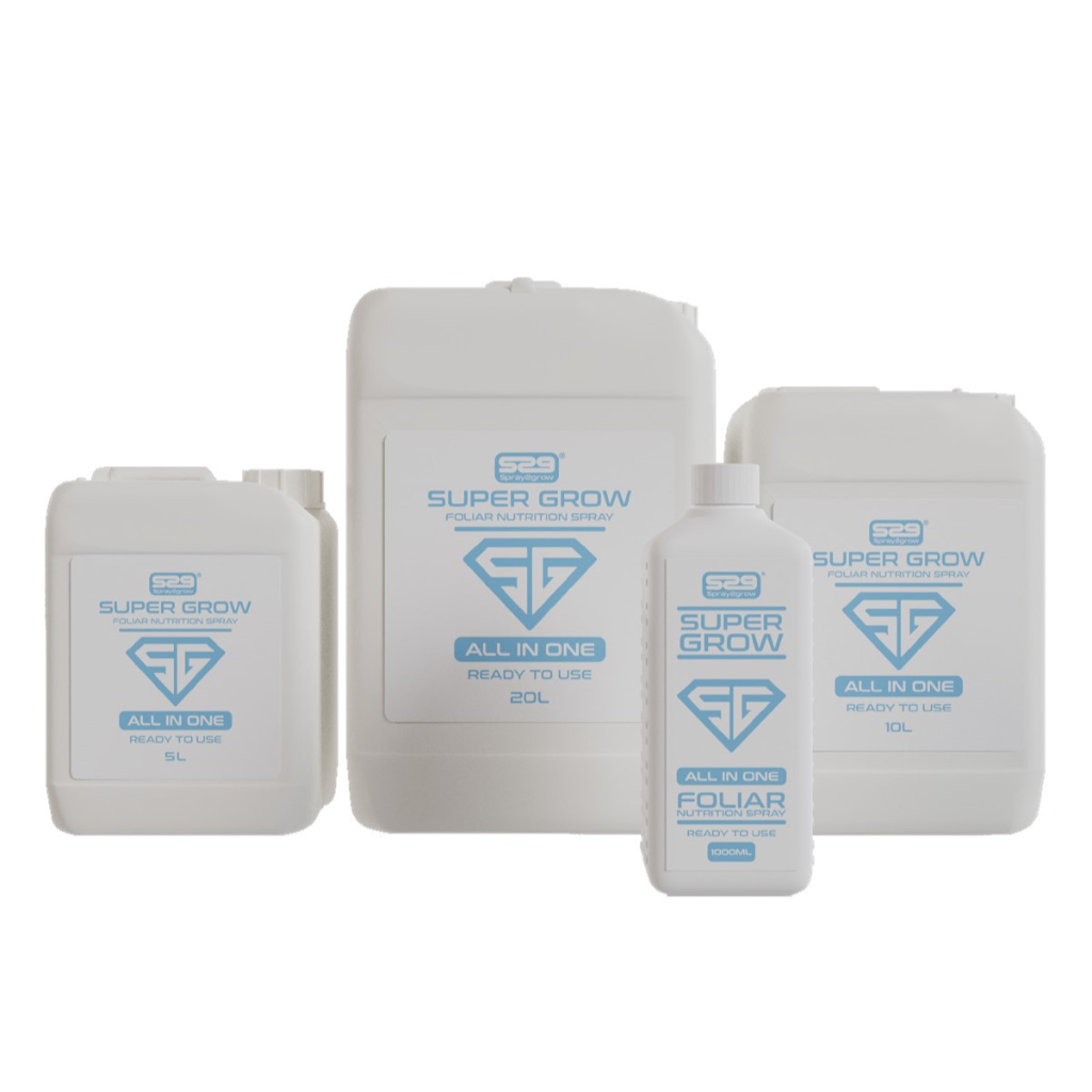 Set of Super Grow containers on a white background