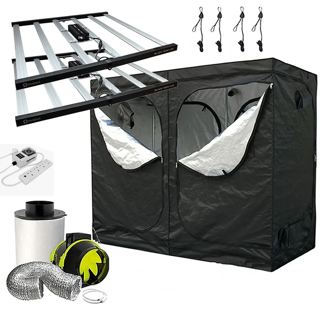 2 Omega Black 720 W LED 2,4 mx 1,2 m Growzelt-Set