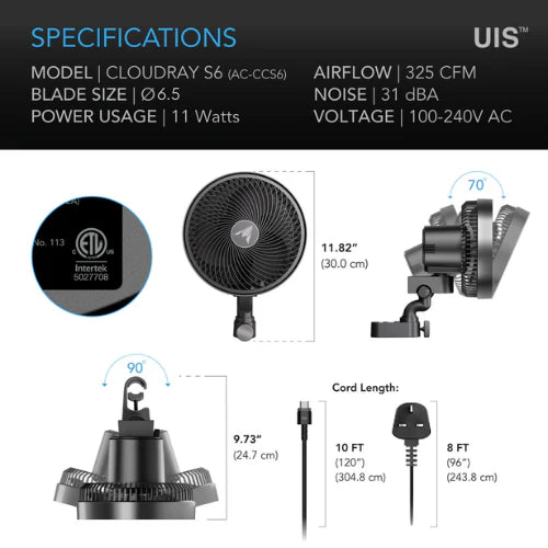 AC Infinity Cloudray S6 Clip-On-Lüfter 6" (Gen2)