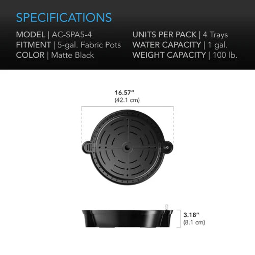 AC Infinity Self-Watering Fabric Pot Base - 4 Pack