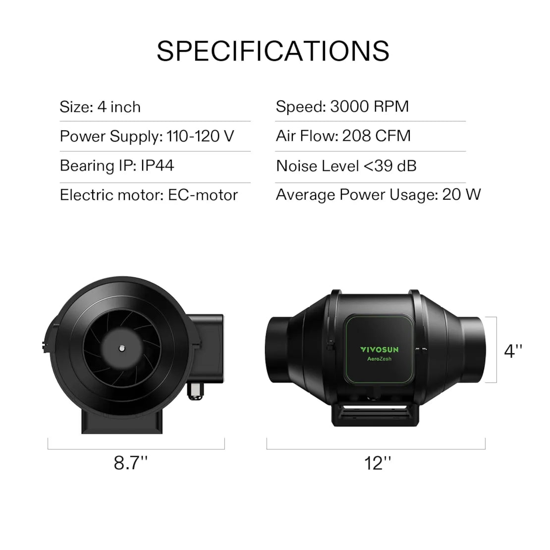 VIVOSUN AeroZesh S Inline-Abluftventilator-Kit