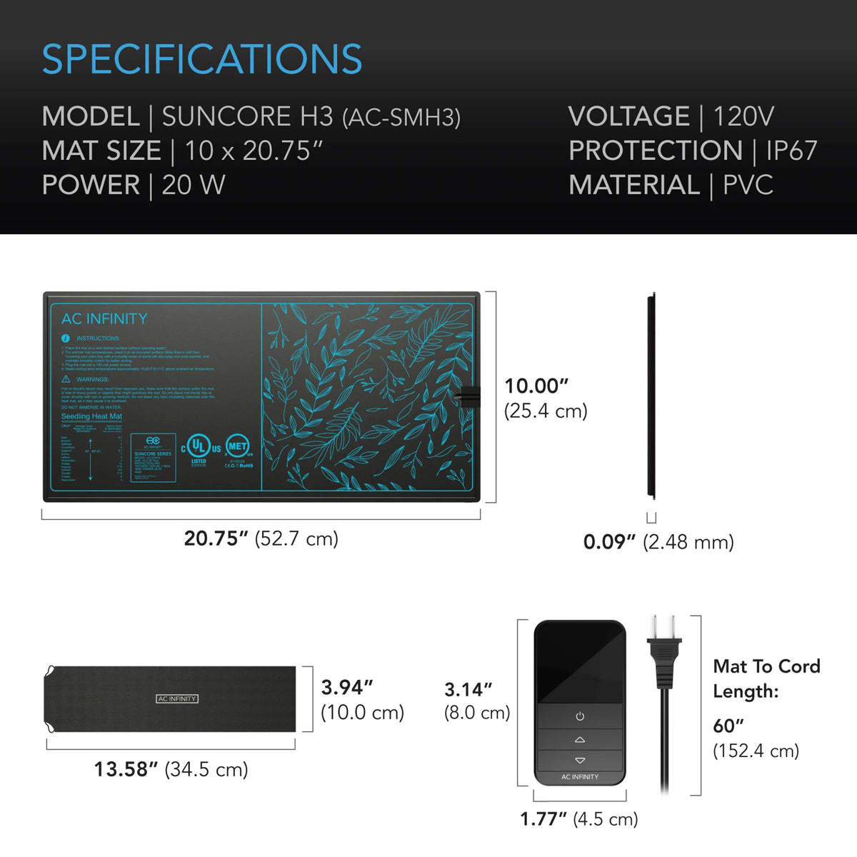 AC Infinity Suncore H3 Heat Mat & Controller