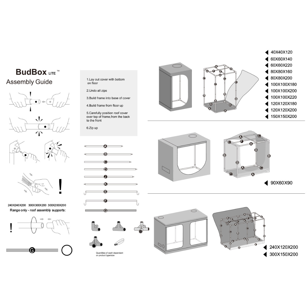 BudBox Lite 40 cm x 40 cm x 120 cm Growzelt