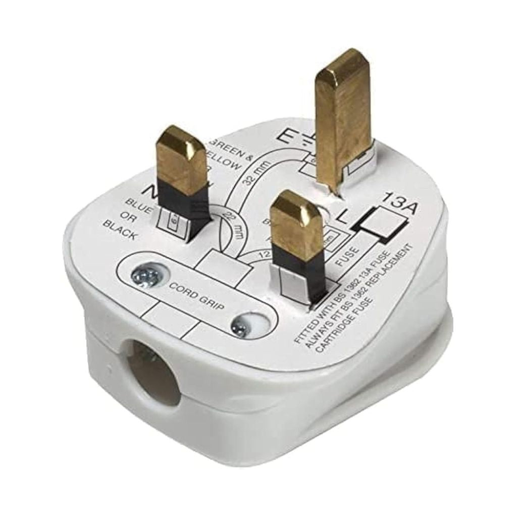 Robuster 3-poliger Stecker mit Sicherung, 13 A, weiß