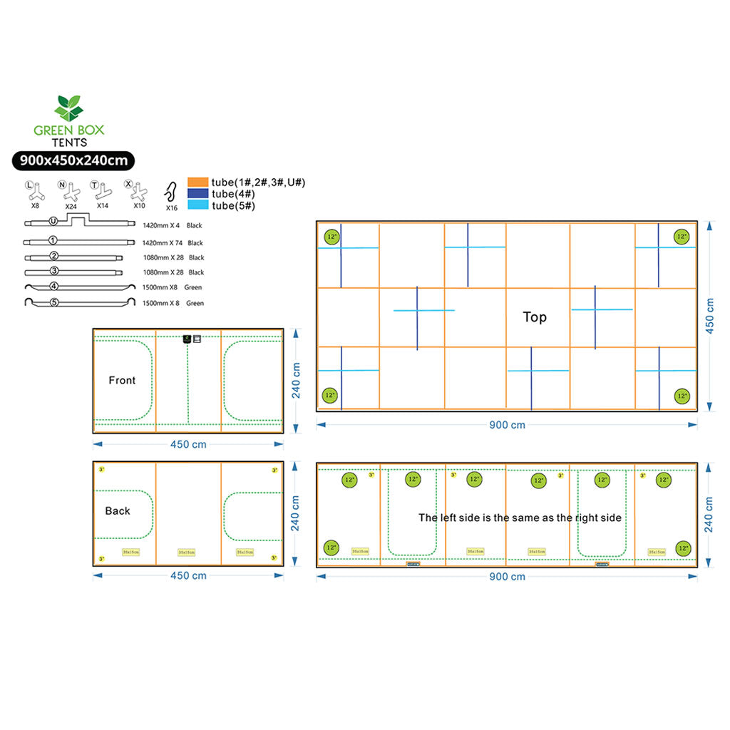 Grünes Boxzelt 900 x 450 x 240 (mit Holzkiste)