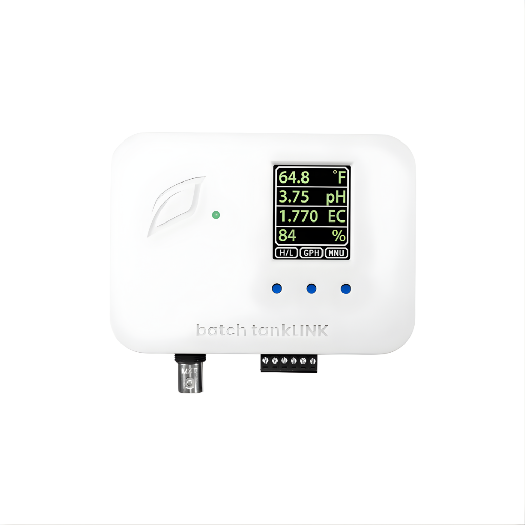 White growlink batch tanklink controller with digital display on a white background close up 
