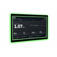 A large black Growlink touchscreen display showing a dark dashboard interface with green glowing border accents and white text, photographed on a plain white background.
