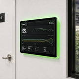 A large black Growlink touchscreen display showing a dark dashboard interface with green glowing border accents and white text, photographed on a white background.