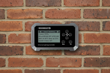 Maxibright universal lighting controller on a brick wall
