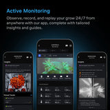 Smartphone app interface for active monitoring of plant growth with insights and guides.