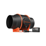 Black and orange Spider Farmer extraction fan with digital display on a white background