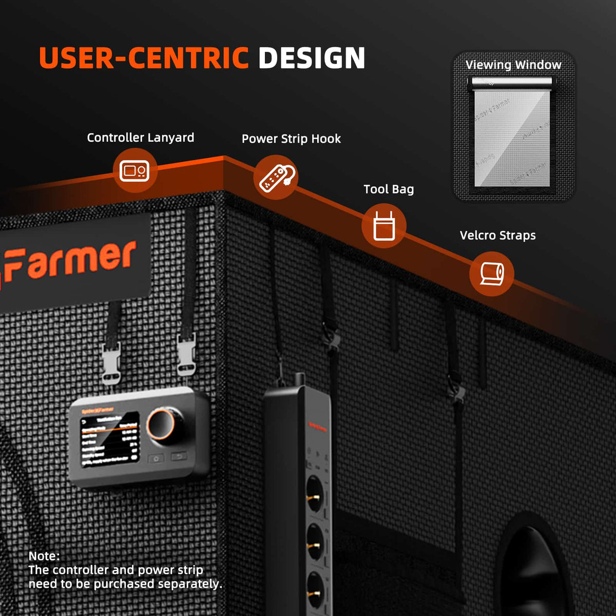 Black amplifier with user-centric design features highlighted on a dark background