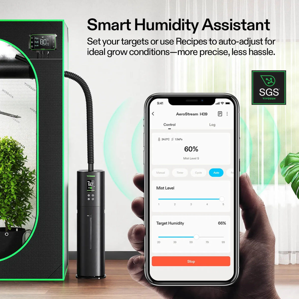 VIVOSUN AeroDrain H09 Humidifier with Enviro-Probe