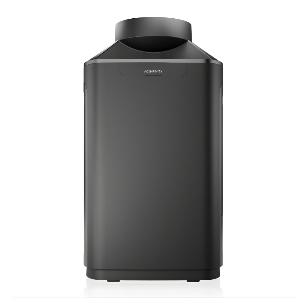 Black ac infinity hydrone 7 dehumidifier on a white background