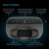 Black ac infinity hydrone 7 Smart dehumidifier with features highlighted on a dark background