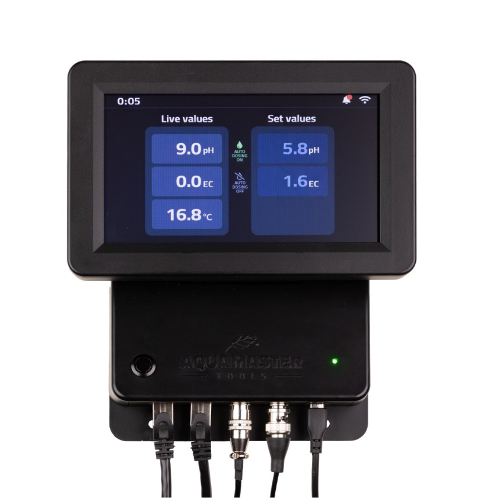 Digital C800 device with a screen displaying pH, EC, and temperature readings on a white background.