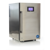 canntrol Stainless steel refrigerator with digital display on a white background