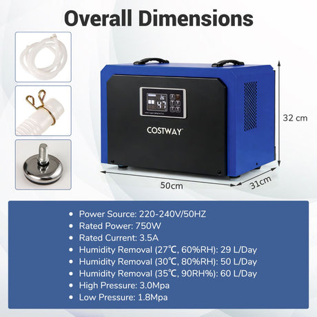 60L Dehumidifier with Drain Hose and 24H Timer