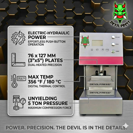 Devilpress machine dp4000 pro electric heat press 5 ton with specifications on a metallic background