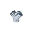 A silver-colored aluminum Y-piece ducting component designed for indoor gardening.