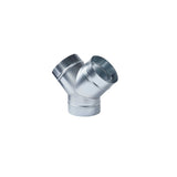 A silver-colored aluminum Y-piece ducting component designed for indoor gardening.