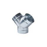 A silver-colored aluminum Y-piece ducting component designed for indoor gardening.