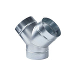 A silver-colored aluminum Y-piece ducting component designed for indoor gardening.