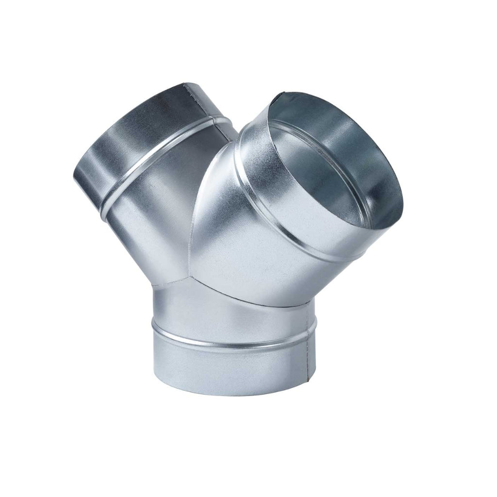 A silver-colored aluminum Y-piece ducting component designed for indoor gardening.