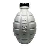 A white grenade-shaped bottle with a black cap, featuring the word 'GRENADE' embossed vertically on the front, set against a plain white background.