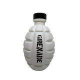 A white grenade-shaped bottle with a black cap and the word 'GRENADE' printed vertically in black on the front, shown against a plain white background.