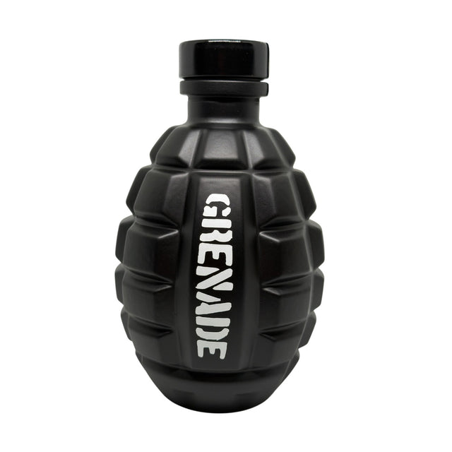 A black grenade-shaped bottle with the word 'GRENADE' printed vertically in white on the front, shown against a plain white background.