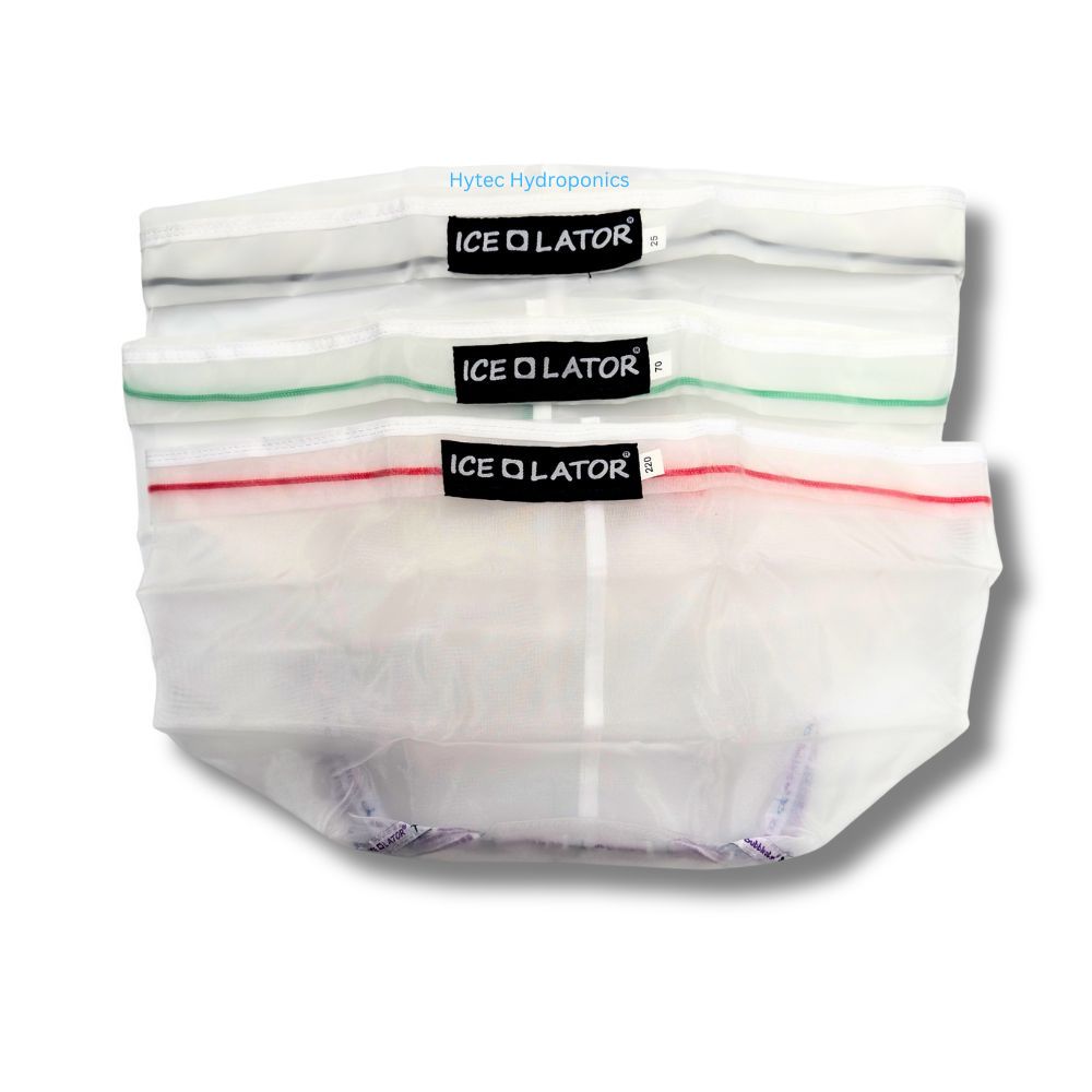 Three pack of Ice Lator bubble bags with visible branding on a white background