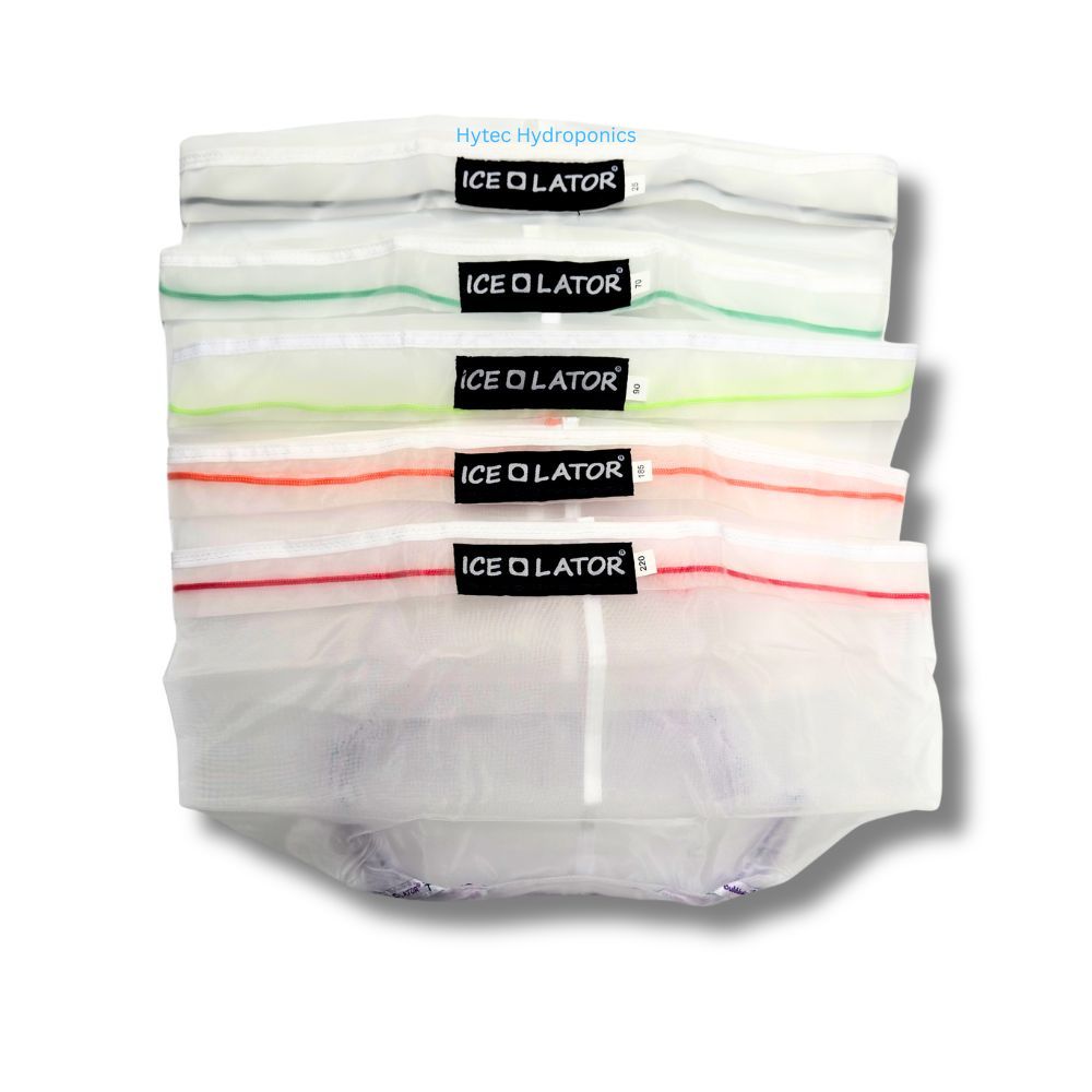 Five pack of Ice Lator bubble bags with visible branding on a white background