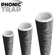 A set of three acoustic ducts in different sizes with the PhonicTrap brand name displayed above.