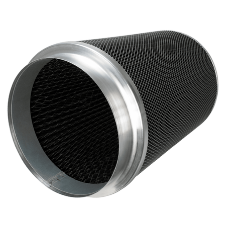 Cylindrical air filter with metallic rim on a white background phresh intake filter 315 500 extraction 