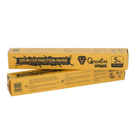Two yellow boxes of Qnubu Extraction Paper stacked horizontally on a plain white background.