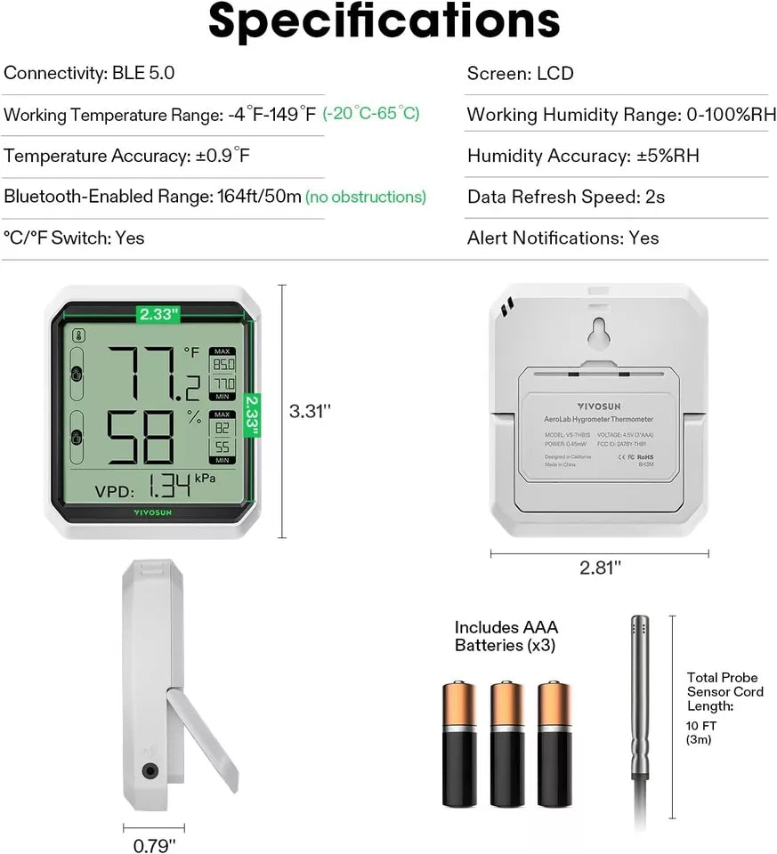 VIVOSUN AeroLab THB1S Bluetooth-Hygrometer