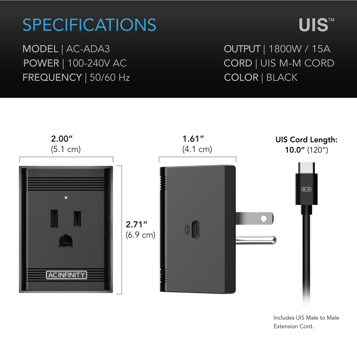 AC Infinity UIS-Verlängerungskabel (Buchse auf Stecker)